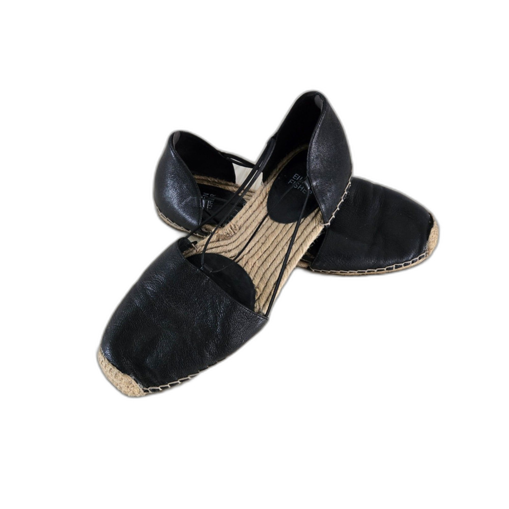 Eileen Fisher 'Lee' Espadrilles Women 10 Black Leather Gladiator Style
